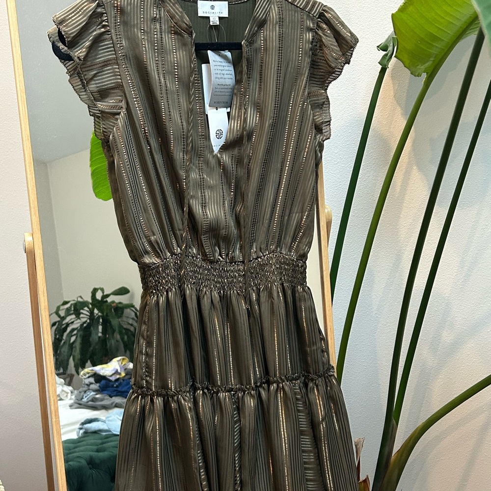 Socialite Olive Striped Mini Dress